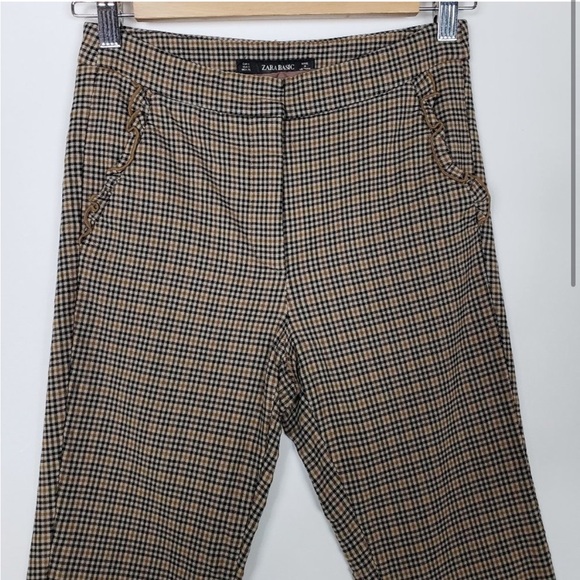 Zara Basic Brown Check Plaid Skinny Ankle Pants S - Picture 2 of 5